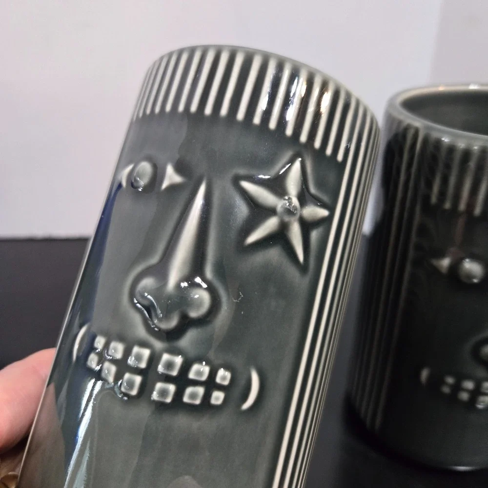 2 Ikea Tiki Bar Ceramic Tumblers by Maria Vinka Frekvens Mugs Glasses Gray 5